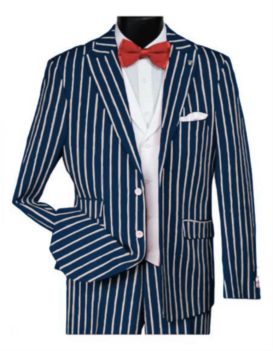 Stijlvolle jaren 20 herenpak, marineblauw met krijtstreep, gangster vibes, klaar om te pronken!