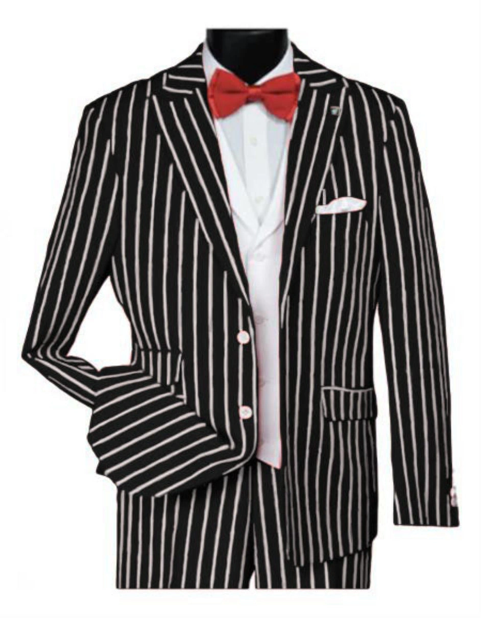 Zwarte Pinstripe Gangsterpak Heren: 1920s Style, Gewaagd en Klaar voor de Show!