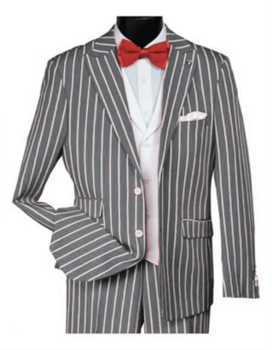 Zilveren Retro Flitser 1920s Heren Pinstripe Pak: Klassiek Chic, Klaar voor de Show!