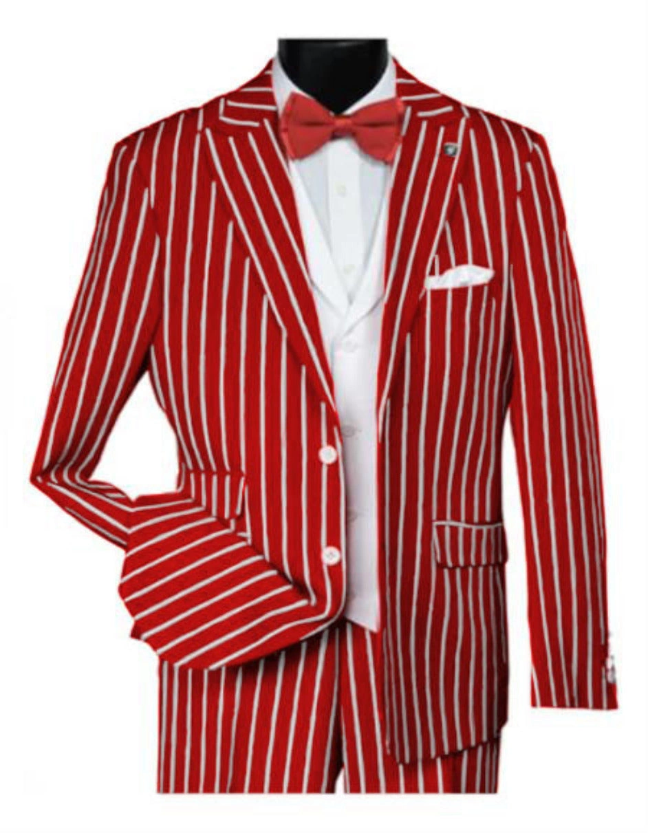 Rode Retro Pinstreep Suit: Branie in de 20s! Perfect voor een Gatsby feestje of een gedurfde look.